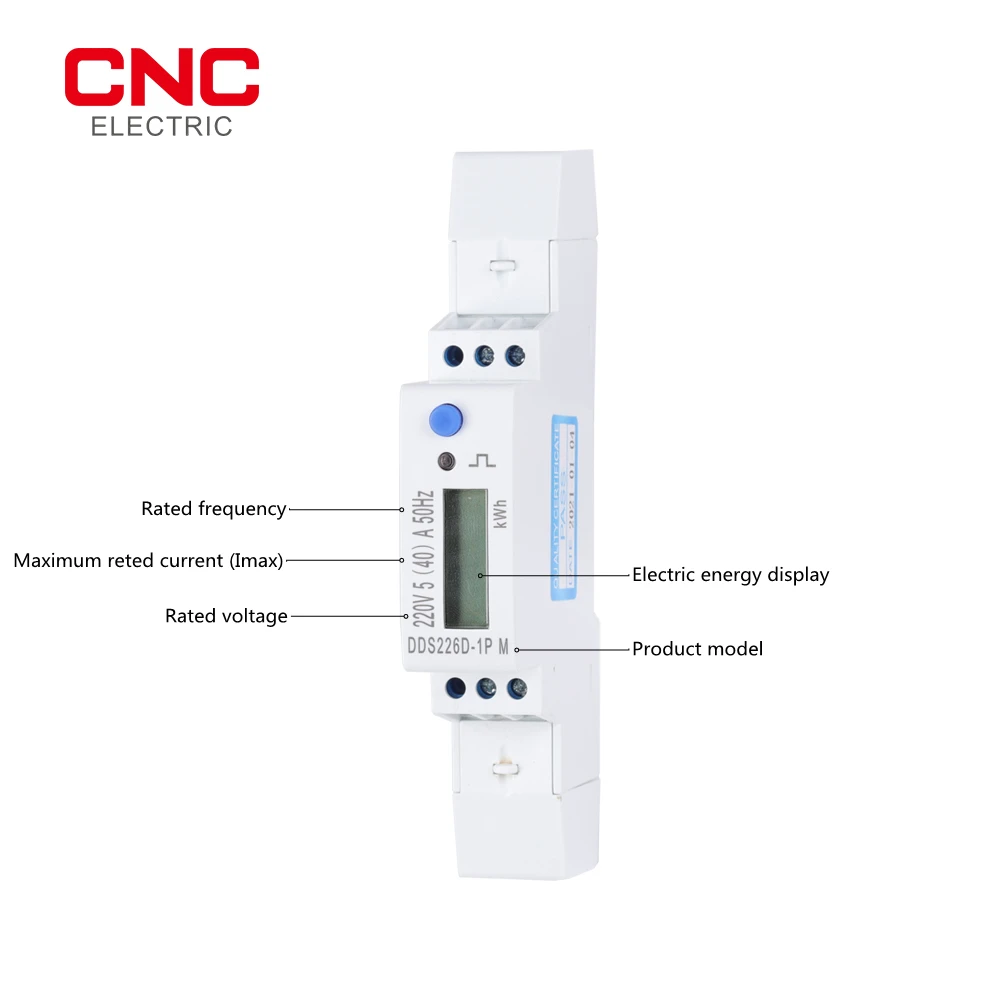 CNC DDS226D-1P M 5(45)A 45A Max Din Rail Single Phase KWH Watt Hour Energy Meter With RS485 220V 230V 50Hz 60Hz Voltage Current