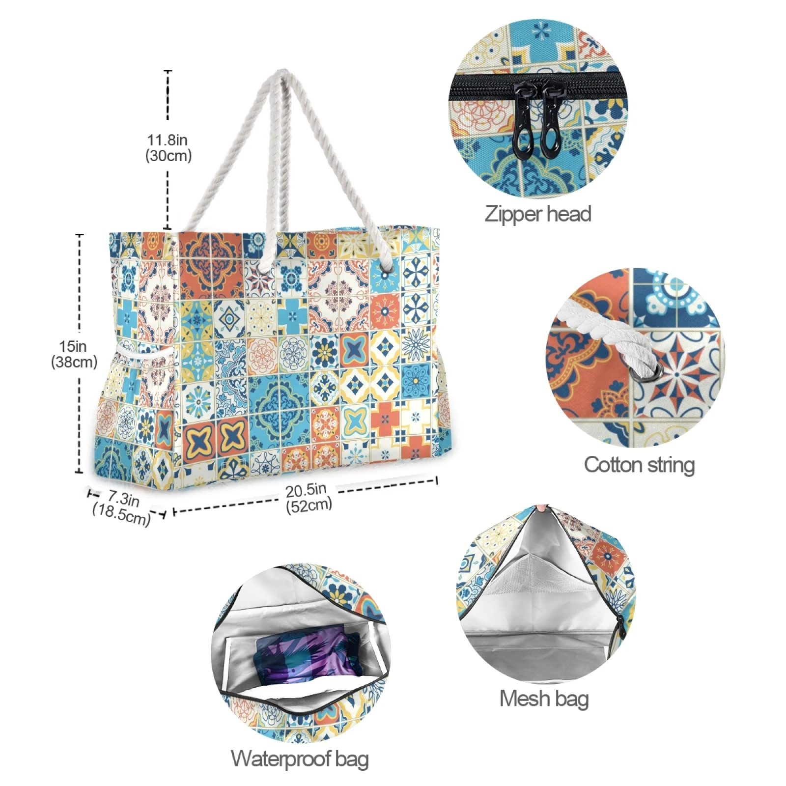 Imagem -04 - Bolsa de Praia Mulher à Prova Impermeável Água Estilo Mediterrâneo Patterntote Bolsas Verão Grande Topo-alça Bolsas Holográfica Bolsa de Náilon