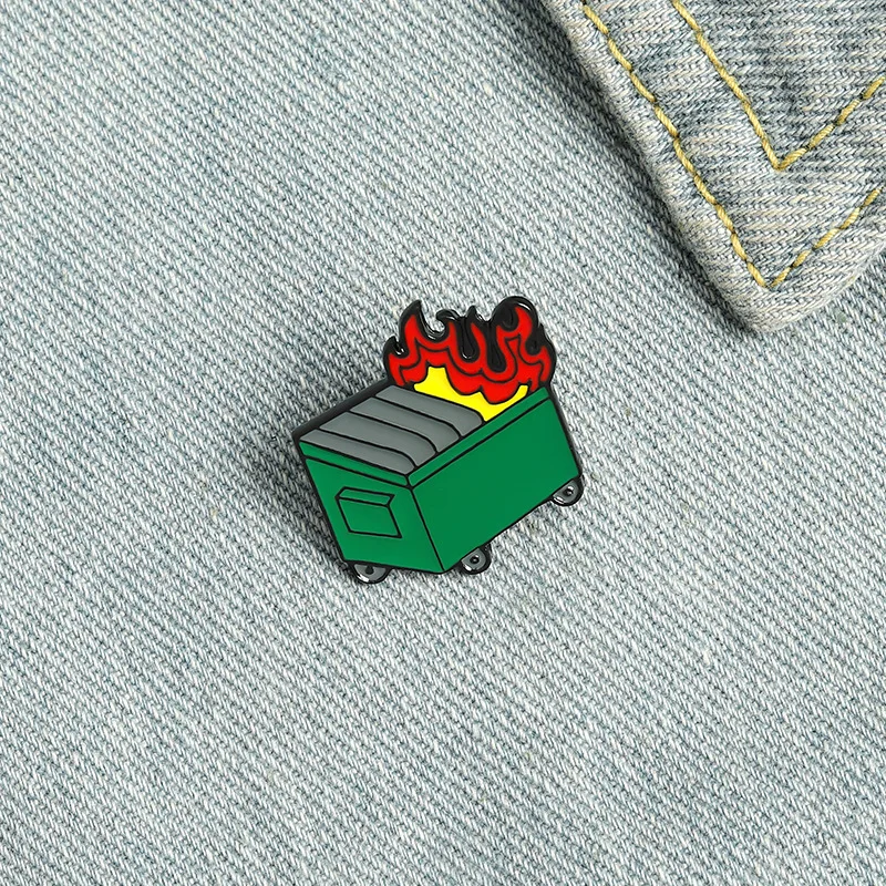 Custom Dumpster Fire Enamel Pins Bad Hair Day Lapel Badges Backpack Hat Fashion Pin Lapel Pin New Year Gift for Friend Wholesale