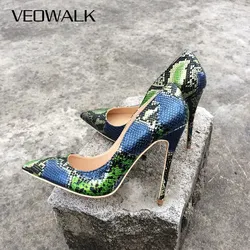 Veowalk Hot Sale Brand Italian Stylish Women Extreme High Heels Snake Printed Sexy Pumps Ladies Pointed Toe Shoes for Night Club