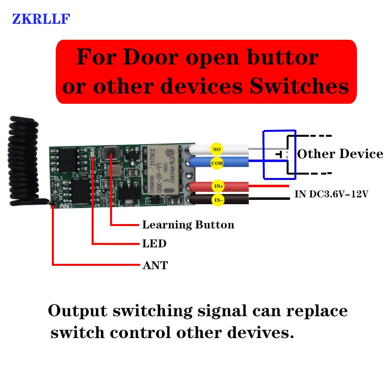 3.7V Mini RF Remote Switch 433MHz  4.2V 5V 6V 7.4V 9V 12V NO COM NC Relay Contact ASK Small Relay Contact Wireless Switches