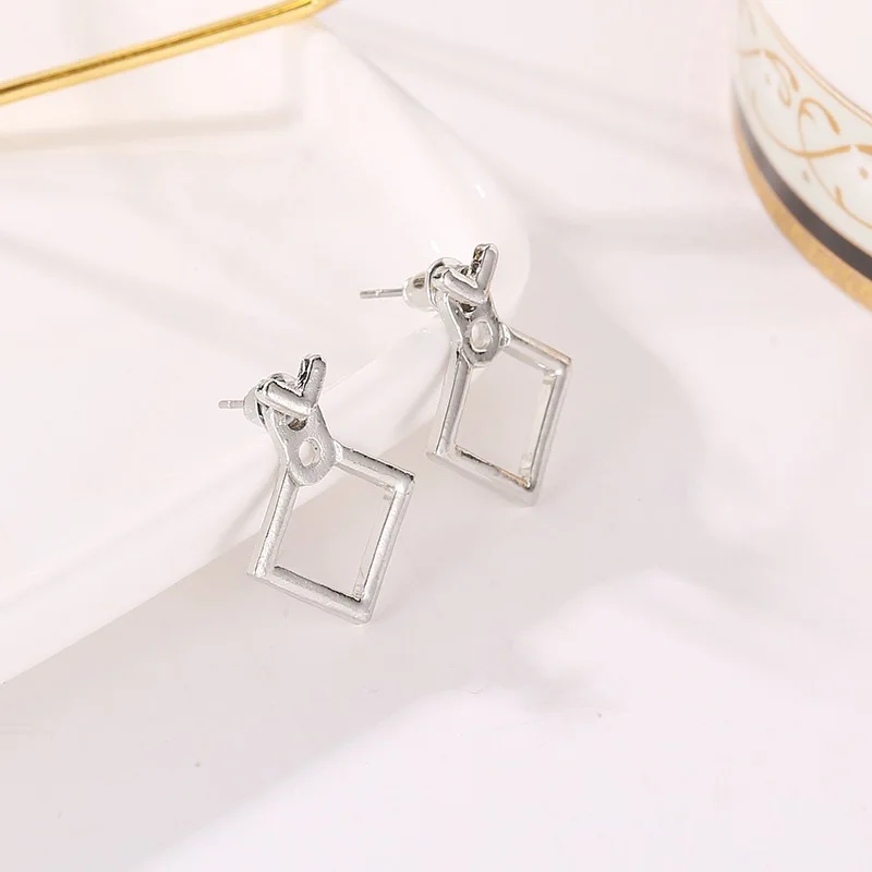 Creative Triangle Square Stud Earrings For Women Trendy Simple Minimalist Gold Color Geometric Metal Ear Jewelry Accessories