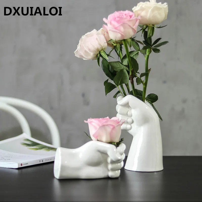 

Handmade ceramic vases, white ceramic flowerpots for flowers, arrangement of flowers, modern home and living room decoration,