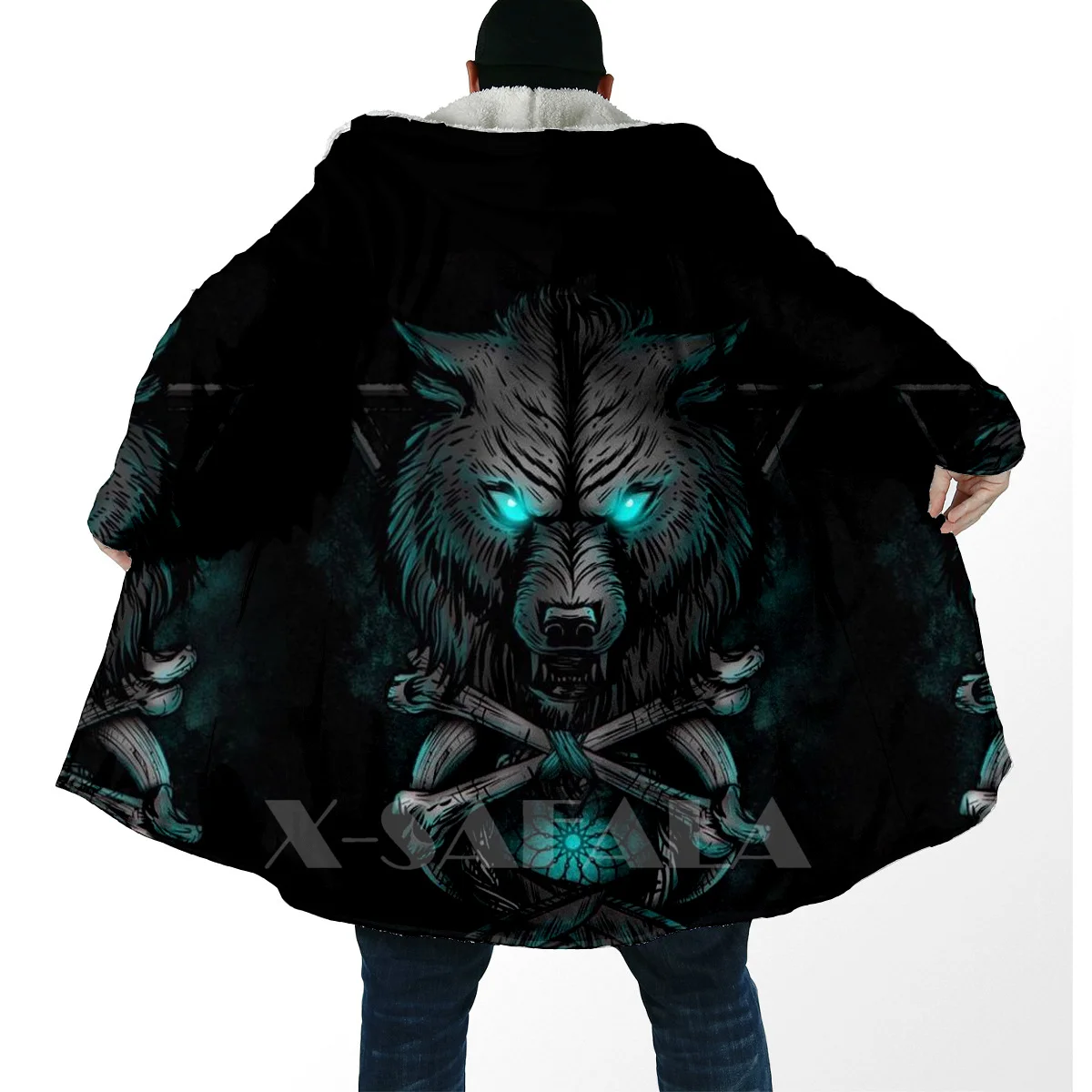 Thick Warm Hooded Cloak for Men Tattoo Symbol Viking Bear Overcoat Coat 3D Print  Windproof Fleece Cape Robe Hooded Blanket-10