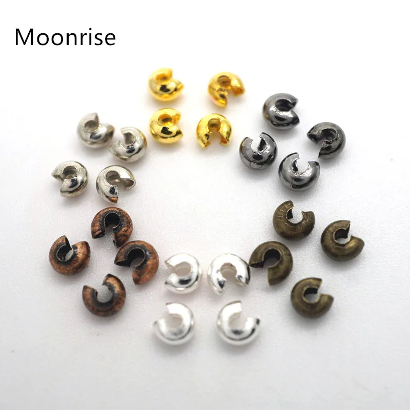 100Pcs 3mm Open Crimp Beads Covers Knot Beads End Tips For Jewelry Making Silver&Gold&Rhodium&Bronze&Copper Plated Lead Free