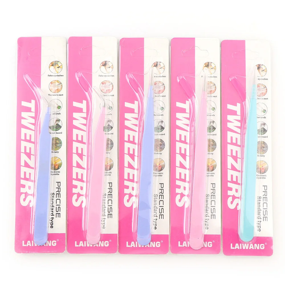 2PCS/set Pink Blue Stainless Steel Curved Straight Tweezer Tool DIY Jewelry Portable Makeup Tools Tweezers Nail Art Gel Picking