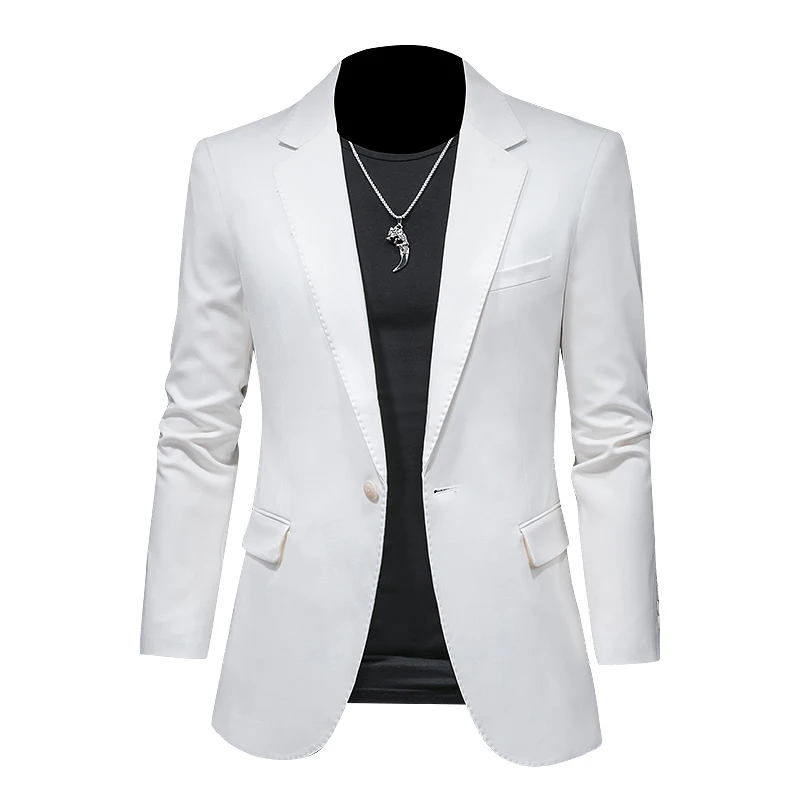 

ZRUSZR Men Slim Fit Office Blazer Jacket Fashion Solid Mens White Suit Jacket Wedding Dress Coat Casual Business Male Suit Coat