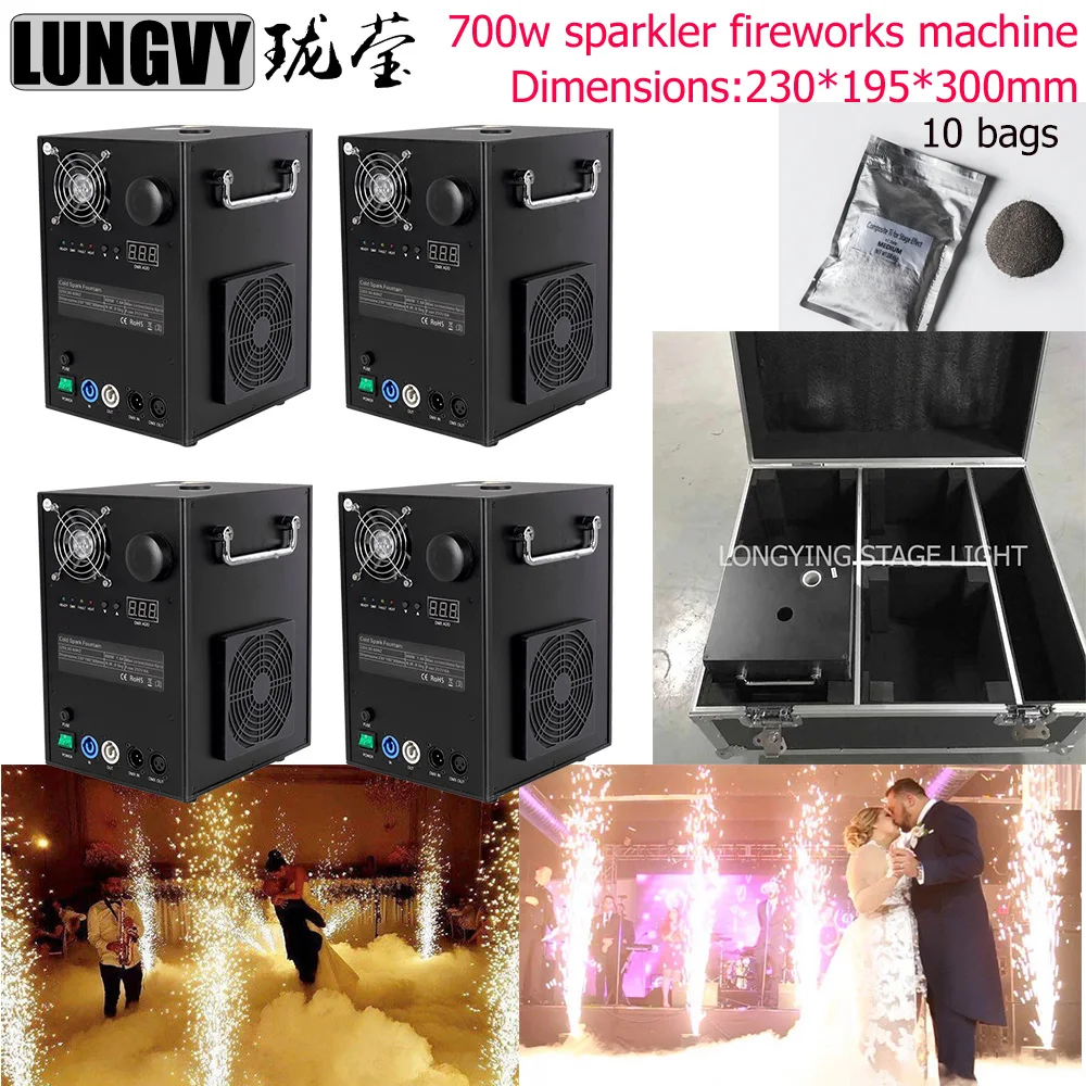 

4pcs with Road Case DMX Remote Control Pyro Dance Stage Cold Spark Fireworks Fountain Machine for Wedding Party DJ Lighting