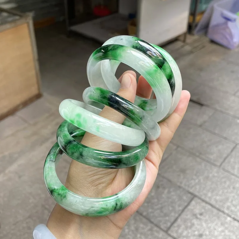 

Free Shipping 100% Real Jade Bracelet Flower Green Bangle Jadeite Jasper Bangles Wide Adult Women Hand Jewelry Couple Bracelet