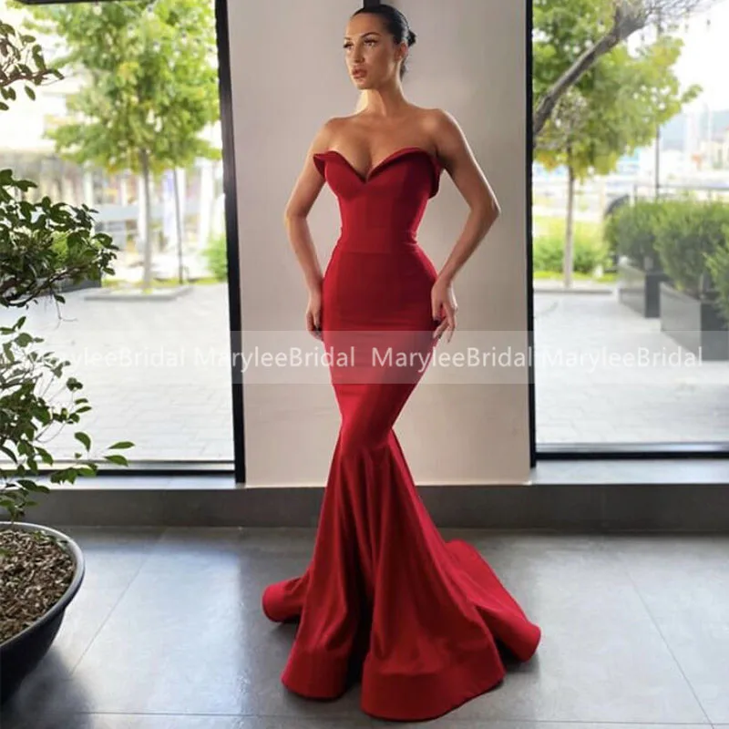 

Sexy Burgundy Long Mermaid Evening Dresses With Sweetheart Neckline Satin Formal Party Dress Women Evening Gowns robe de soiree