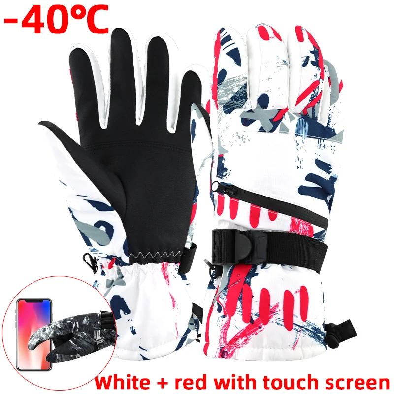 Thermal Ski Gloves Men Women Winter Fleece Waterproof Warm Child Snowboard Snow Gloves 5 Fingers Touch Screen for Skiing Riding