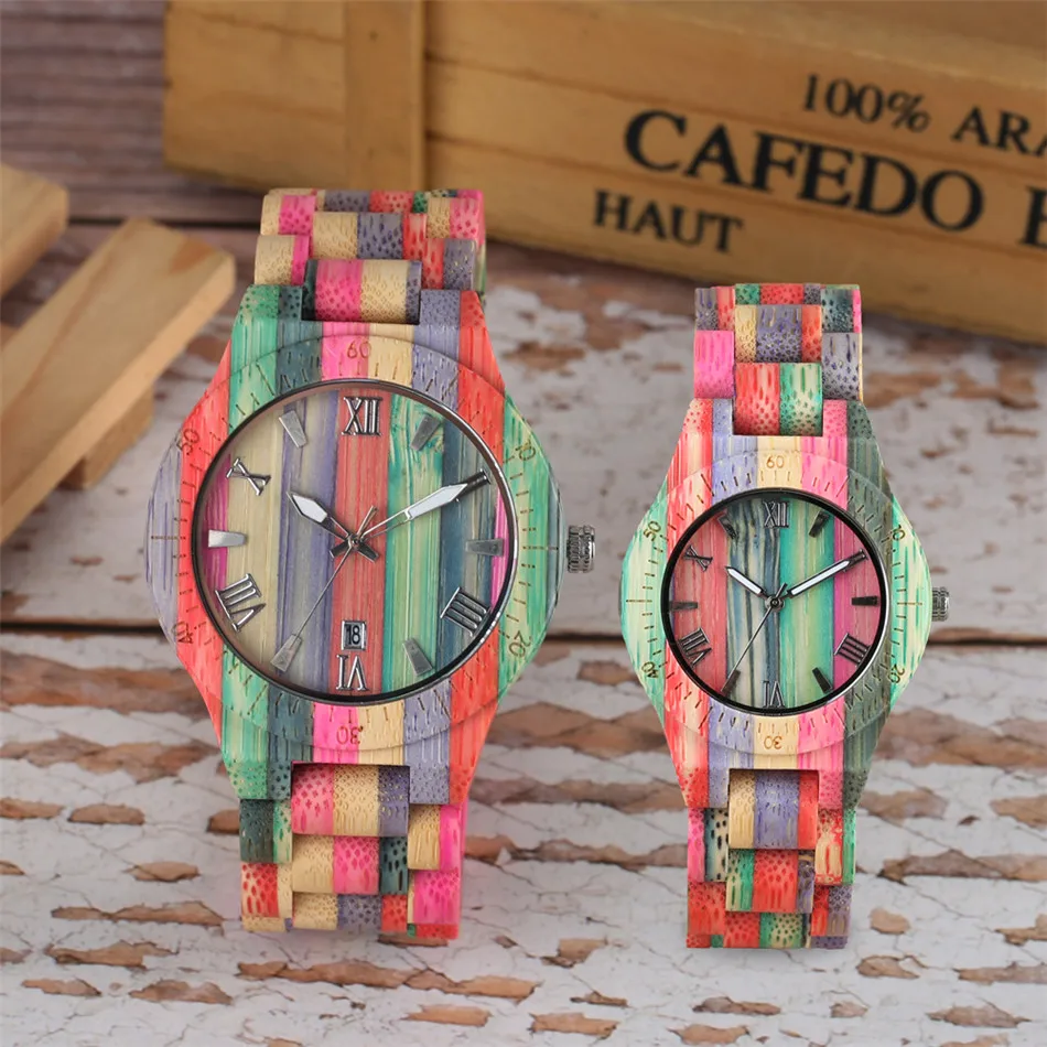 Montres à Quartz en bambou pour femmes, nouveau Concept de montre-Bracelet en bois naturel multicolore pour amoureux