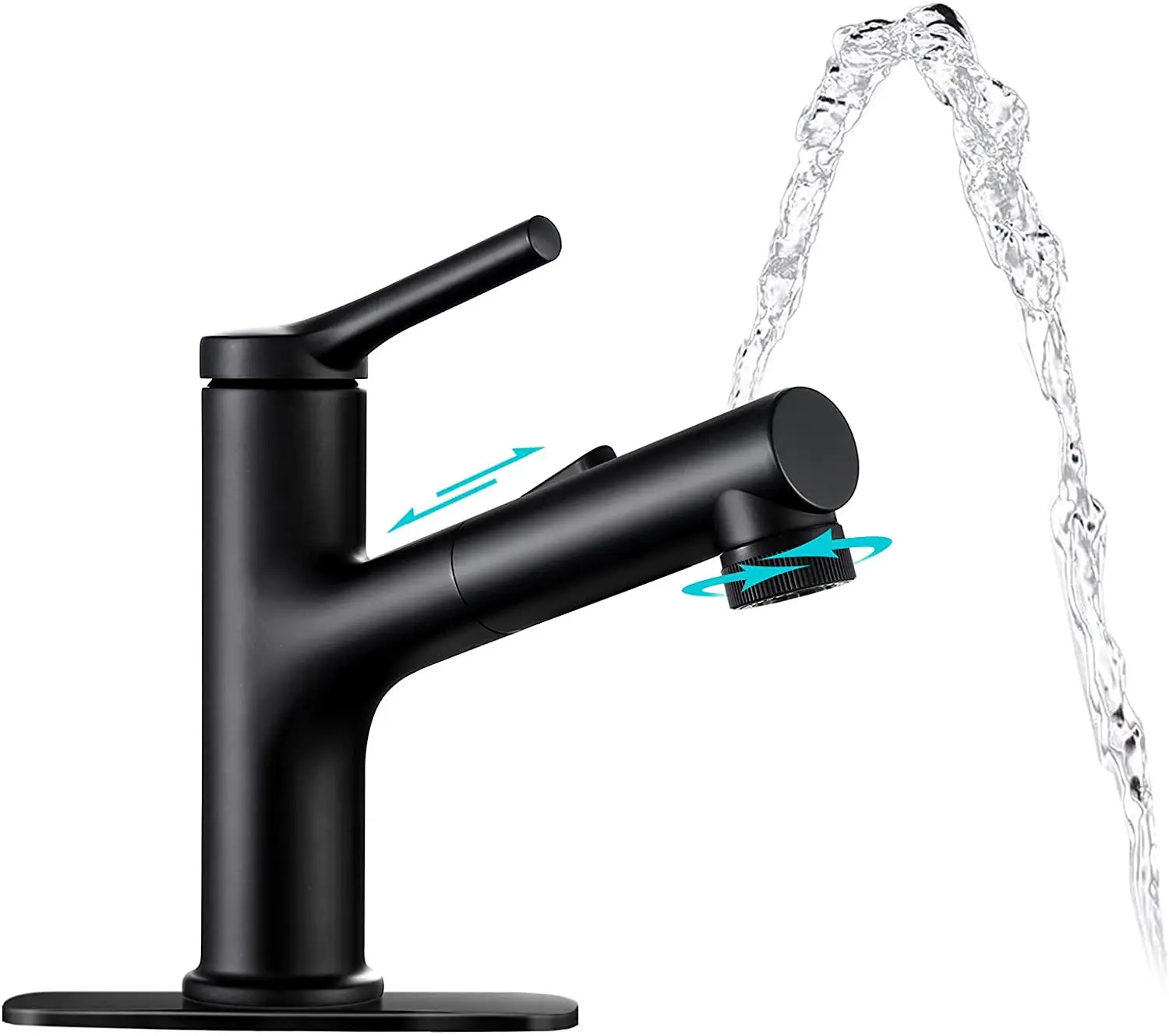 Faucet with jet, fountain, black bathroom faucet, three flow modes, pull-out wash basin faucet