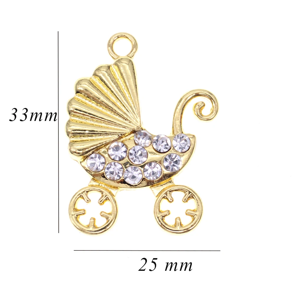 50pcs /Lot DIY Craft  Baby Pin Charms For Kids Gold Full Rhinestone Crystal Round Allah Bear Carriage Shoes Islam Charms