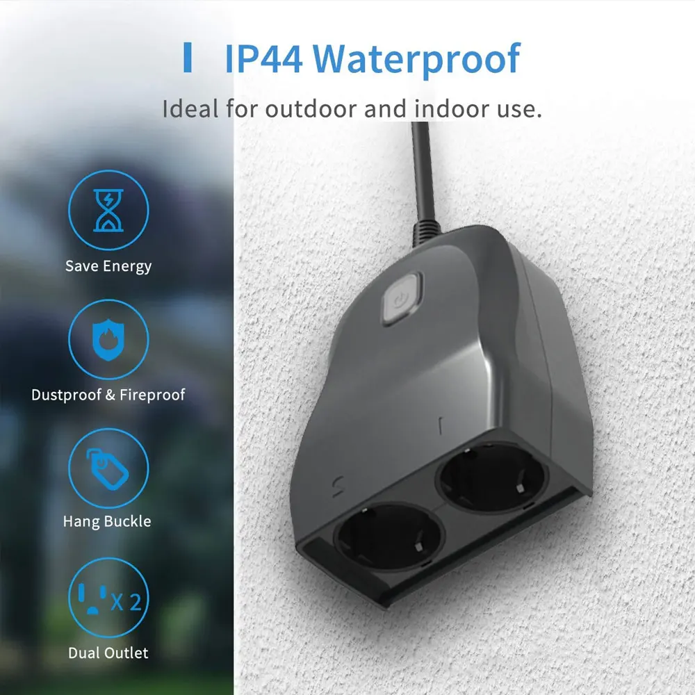 Outdoor Wifi Smart Plug IP44 Waterproof Outlet Tuya Smart Garden Water Timer Socket Remote Control Wifi Works with Alexa Google