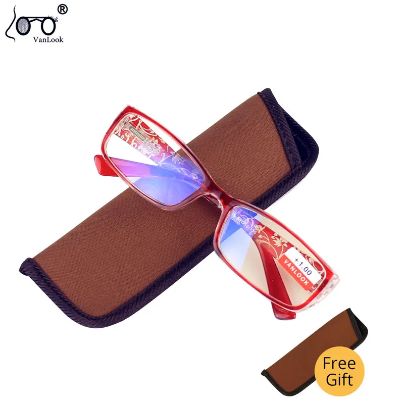 

Vanlook Women Anti Blue Ray Reading Glasses Spring Hinge Plastic Square Presbyopic Glasses Carved Floral Eyewear 1.5 2.0 4