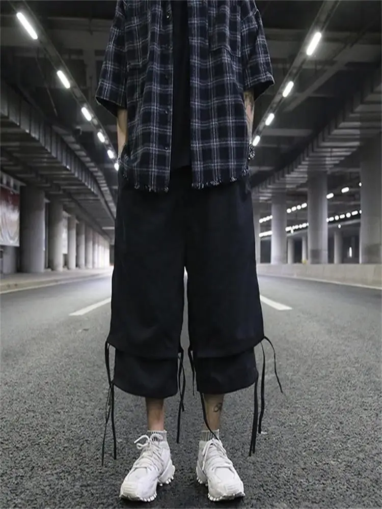 

Men's Wide Leg Pants Spring/Summer New Dark Fan Can Tie Ribbon Layer Splicing Loose Casual Wide Leg Pants Of Large Size