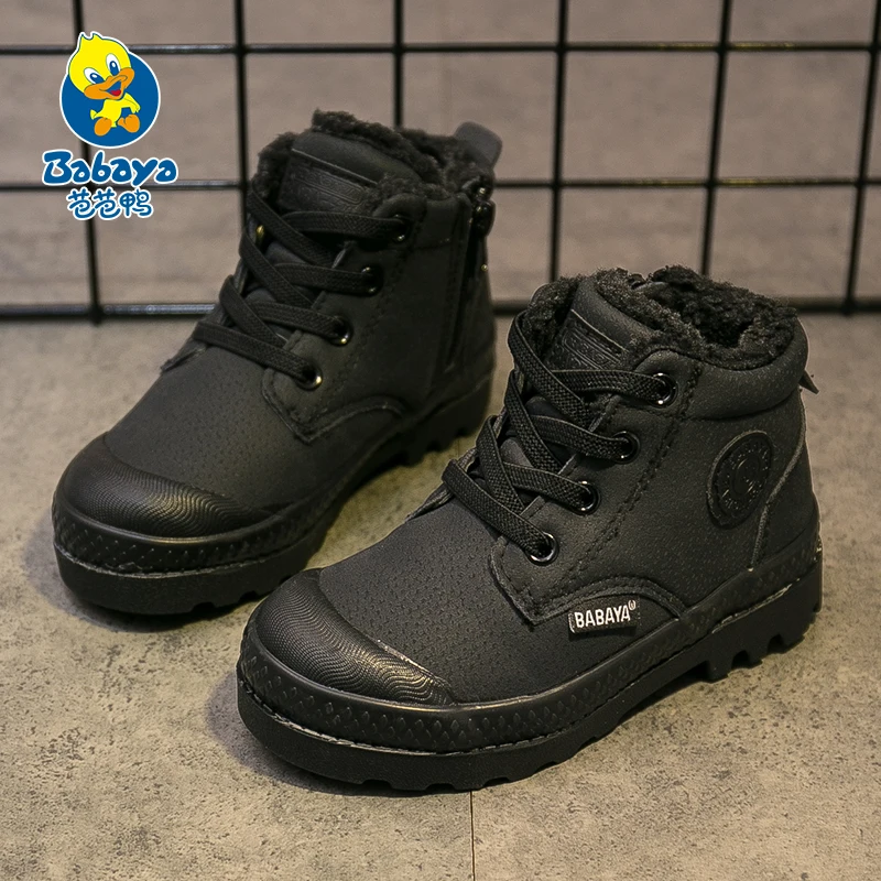 Children Boy Boots kid Sneaker High leather  Boots for boy Rubber Anti slip Snow Boot Fashion Lace-up Winter Shoes  toddler bota