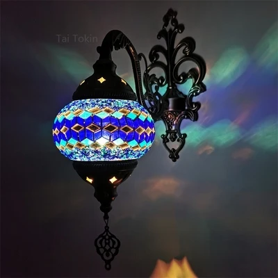 Nieuwste Mediterrane Stijl Art Deco Turkse Mozaïek Wandlamp Handgemaakte Mozaïek Glas Romantische Wandlamp