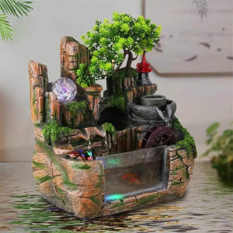 Rockery Desktop Fountain Waterfall Feng Shui Landscape Indoor Ornament Home Office Decor Gift Atomizing Humidifier