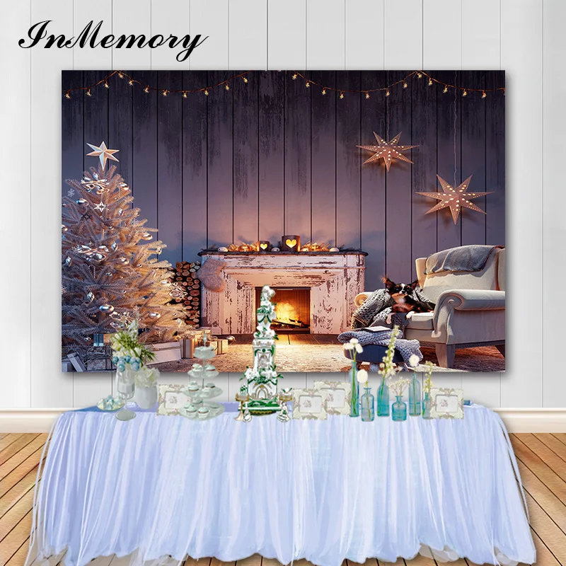 

InMemory Christmas Backgrounds Photography Sofa Fireplace Wooden Wall Newborn Photo Backdrop Family Holiday Party Decorations