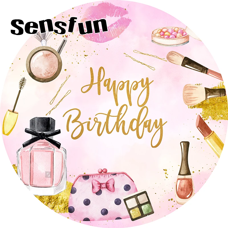 Sensfun Girls Make Up Theme Round Backdrop Cover Sweet 16 Birthday Party Circle Photography Background Elastic Customized