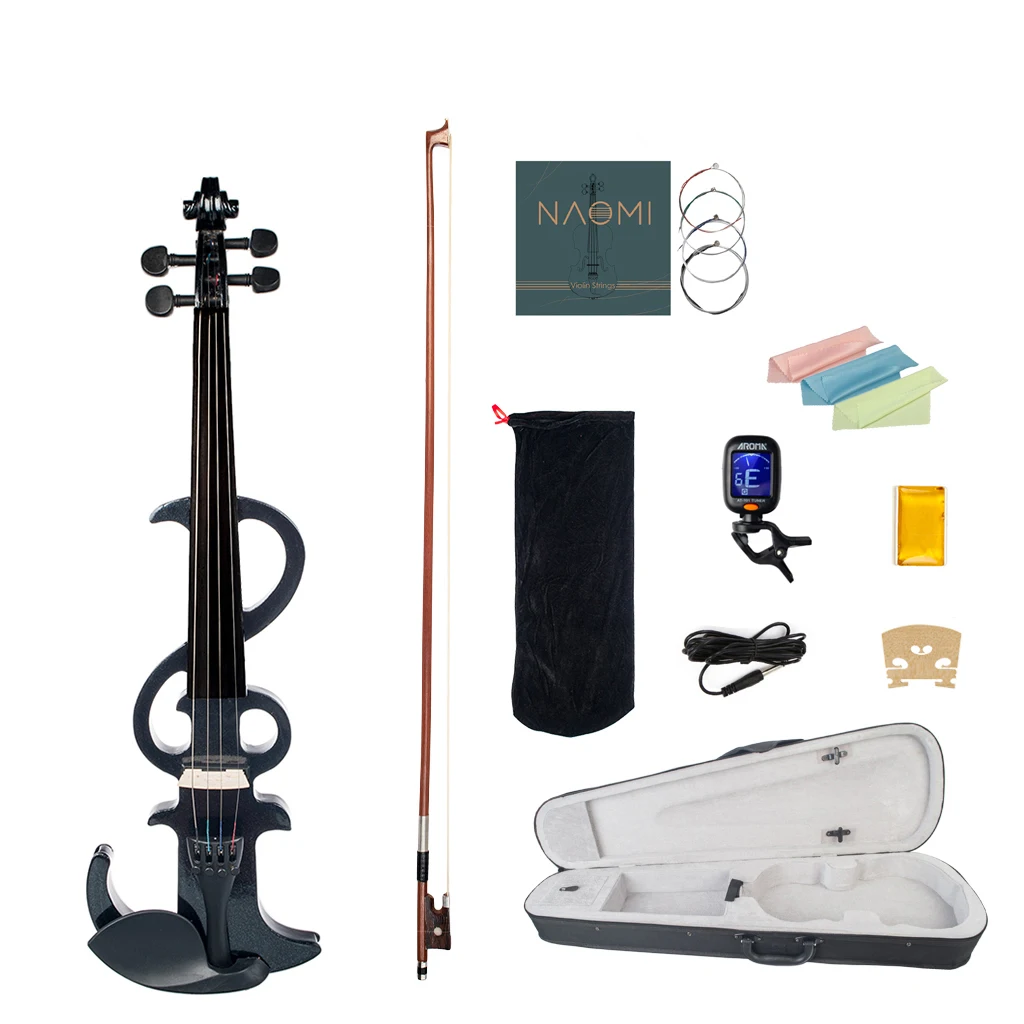 

4/4 Full Size Electronic Silent Violin Set Solidwood For Students Adults Beginners Music Perfomance Training w/ Bow Storage Case