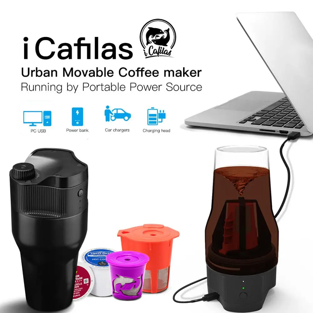 Portable Drip Coffee Maker Travel Mug Capsule Espresso Maker Coffee Machine for Refillable K-Cup for Travel Car Office 550ml