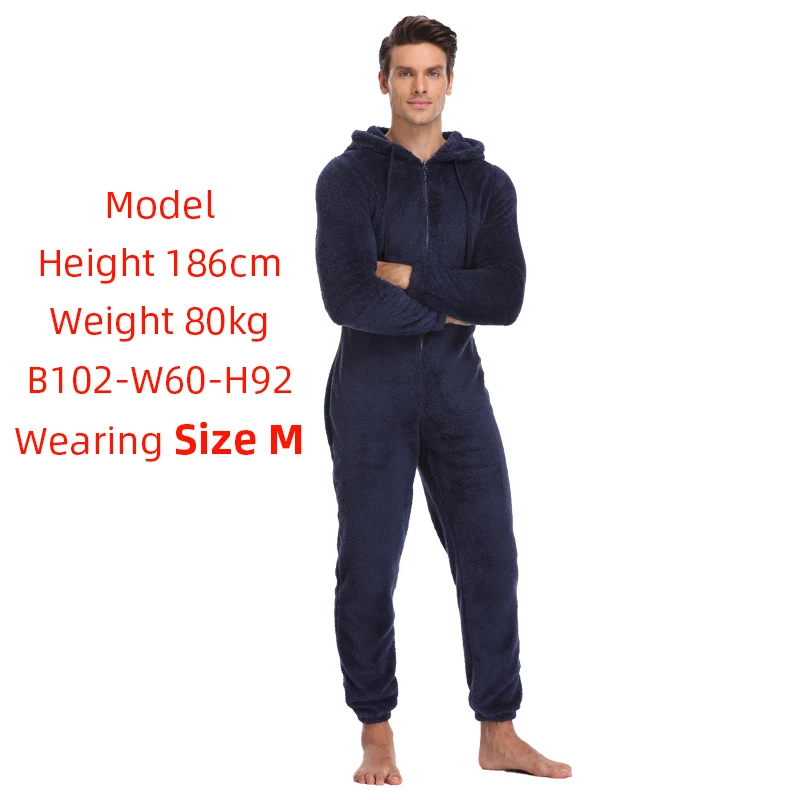 Erkekler kış sıcak Teddy polar dikiş Fluffy kabarık pijama tek parça uyku salonu pijama tulumlar kapşonlu oneadult yetişkin erkekler için
