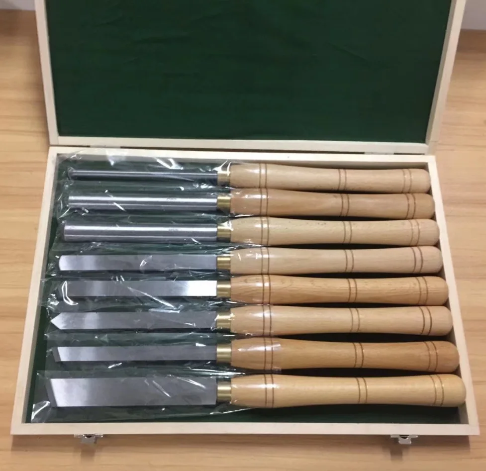 고속 강철 선삭 도구 고급 8PCS 너도밤 나무 손잡이 목공 도구 라운드 나이프 조각 치즐