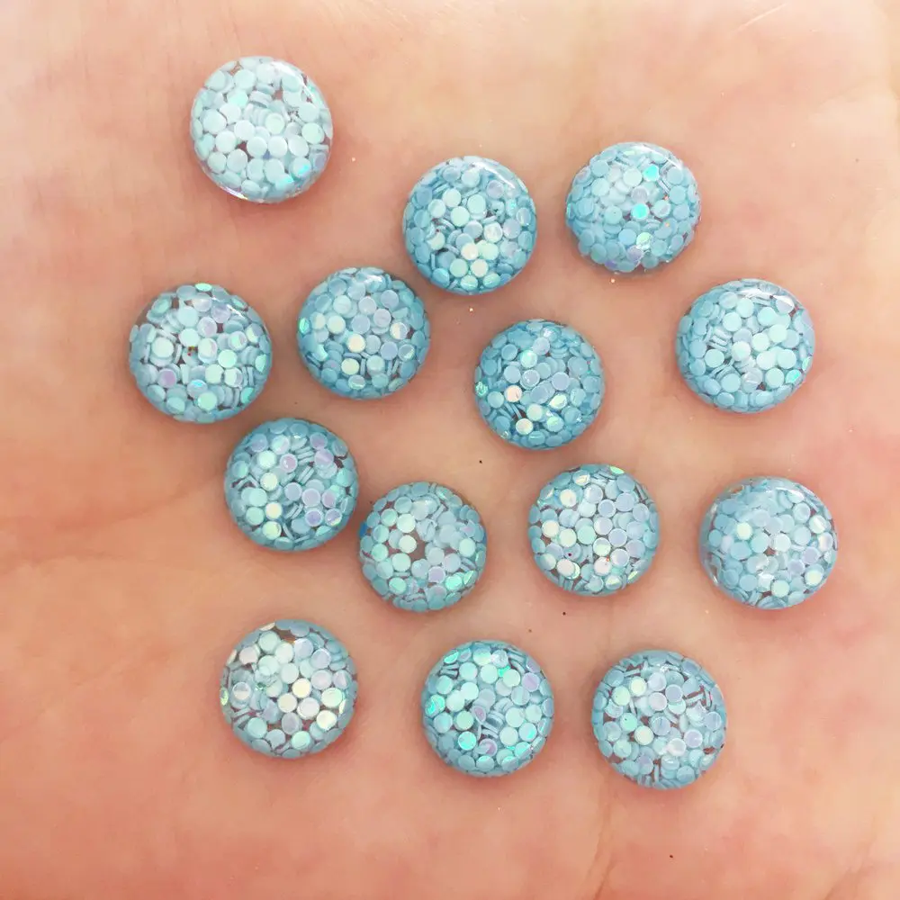 50PCS Resin 10mm Colorful Glitter Round Bead Flatback Rhinestone Scrapbook Crafts Diy Half Beads Jewelry Making Accessories W77