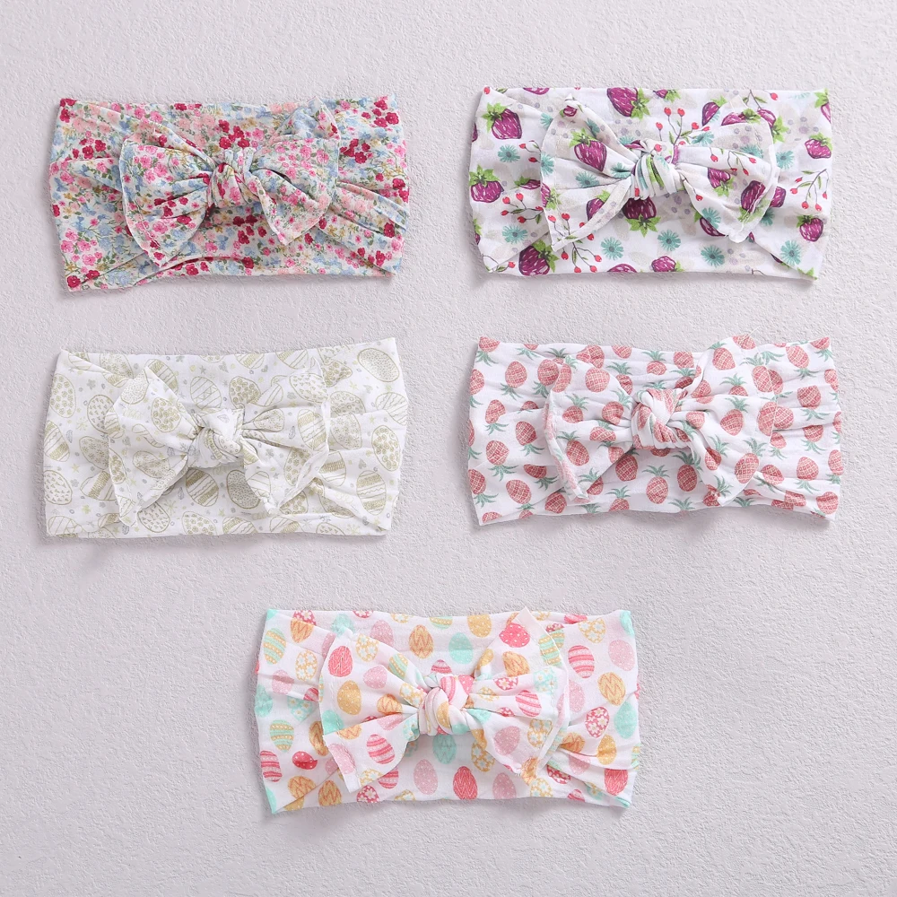 

27 PCS, 2021 New Soft Printed Knot Bow Baby Nylon Headband, Wide Floral Nylon Turban Head wraps Newborn Baby Hair Accessories