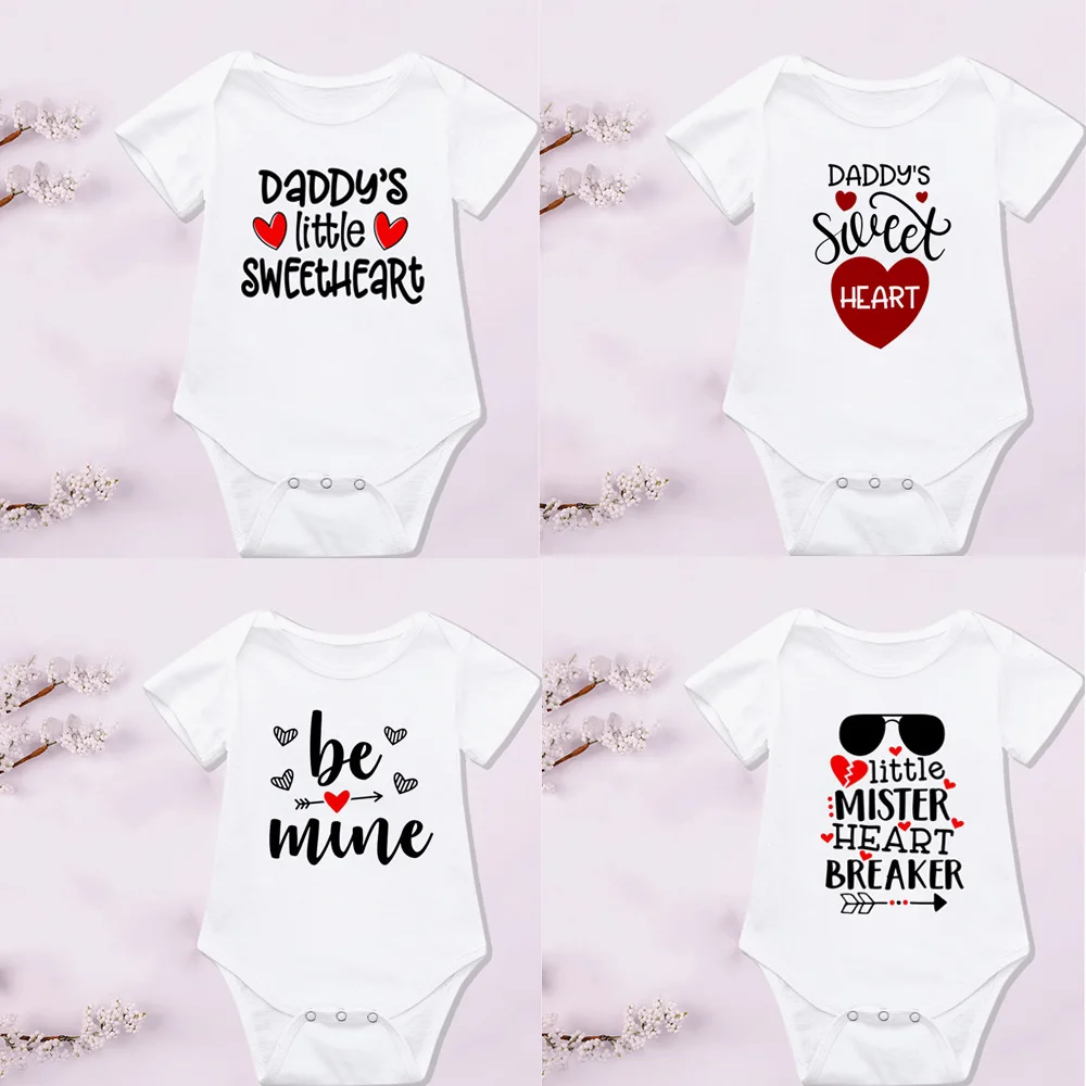 

Newborn Baby Girls Daddy Is My Valentine Tops Romper Short Sleeve Jumpsuit Happy Valentine's Day Gifts Baby Onesir Drop Ship