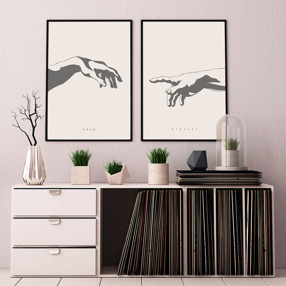 

The Creation Of Adam by Michelangelo Art Canvas Paintings Wall Posters And Prints Hand to Hand Art Pictures Boho Home Decor
