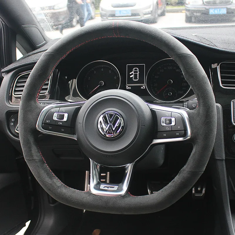 

For Volkswagen Golf 7R-line DIY custom suede leather steering wheel cover car wheel cover accessories