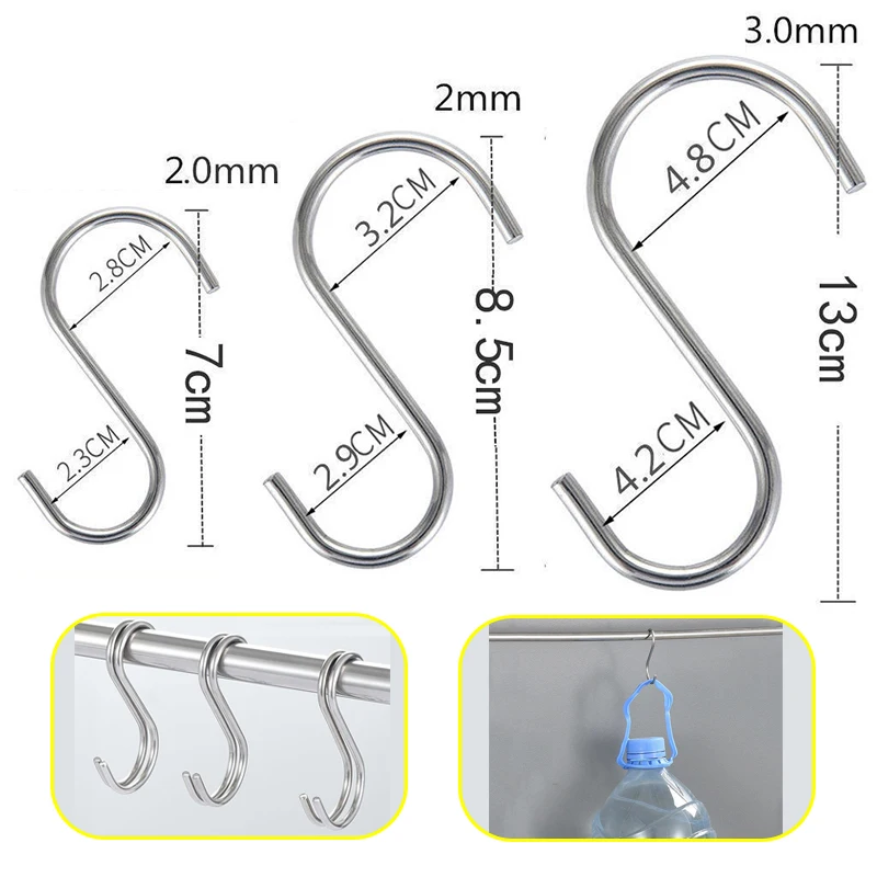 

5/10Pcs S Shaped Hooks Metal S Shaped Hooks S Hook Stainless Steel Multifunctional Sundries Storage Hangers Holder Hooks & Ra