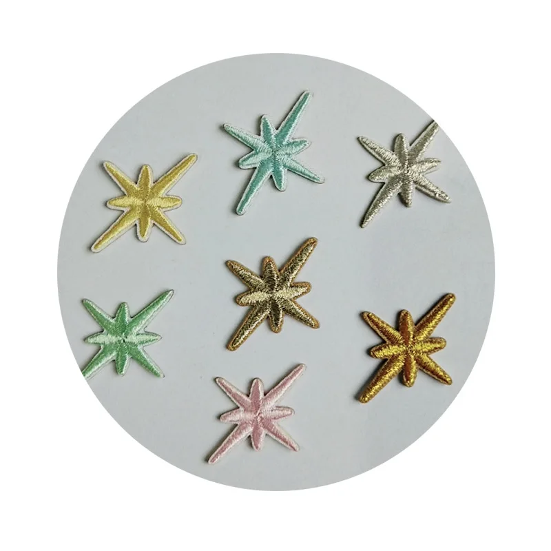 Wholesale Self-adhesive 10pcs Star Fabric Sticker Embroidery Patches for Clothes Gold Silver Iron on Clothing Applique Stripes