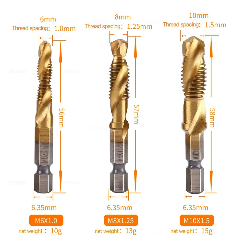 STONEGO 1PC/6PCS Tap Drill Bits HSS4341 Woodworking M3/M4/M5/M6/M8/M10 Metric Combination Screw Thread Tap Drill Bits