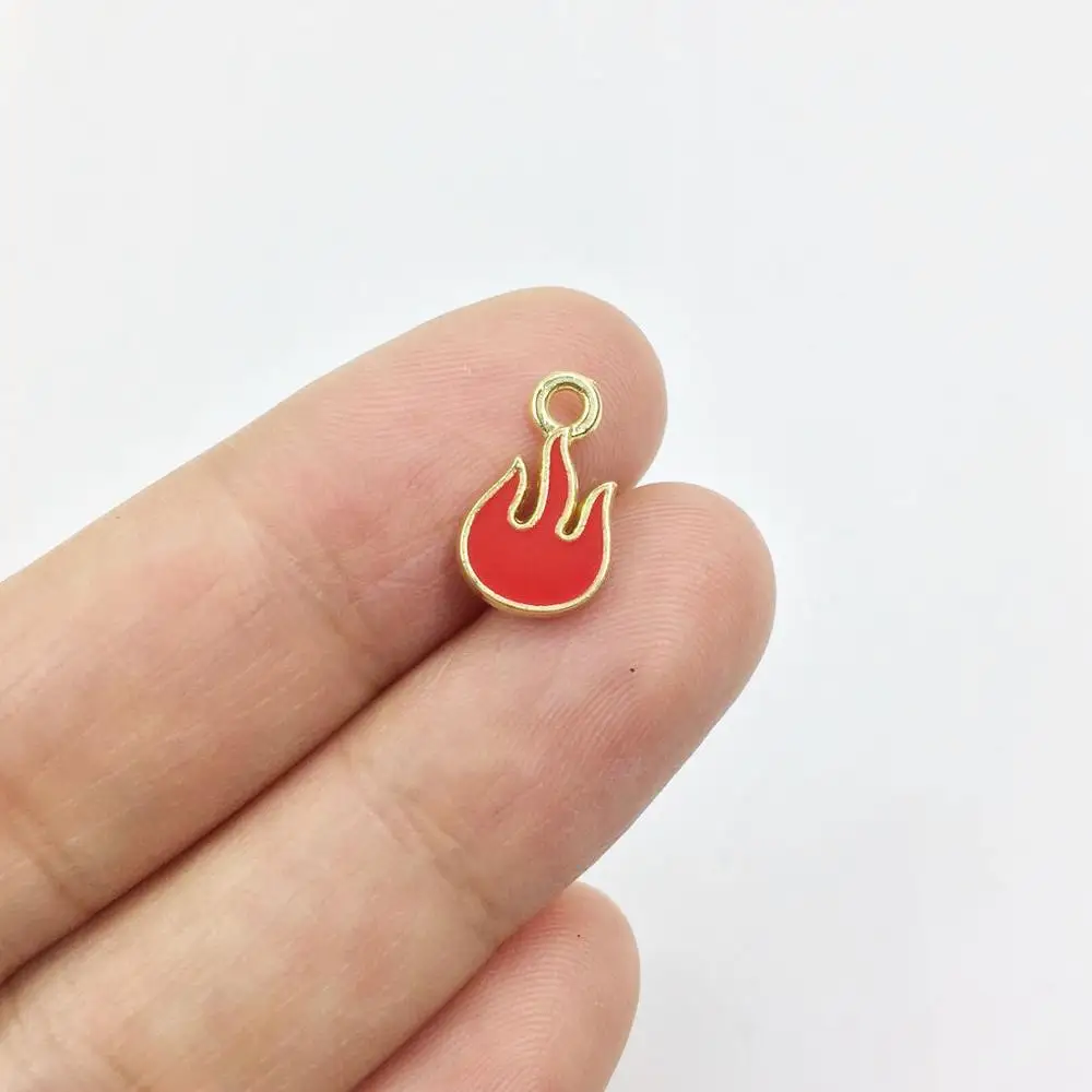 Eruifa 10pcs 8*10mm Red Epoxy Tiny Fire Zinc Alloy Charms Pendant Jewelry DIY Handmade Earrings.Bracelet, Necklae 2 Colors