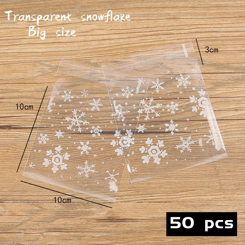 50pcs/lot Transparent Biscuit Cellophane Self Adhesive Goodie Bags romantic Winter Snow Falling Soap Packaging Bag Homemade Pack