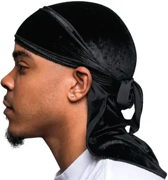 優れたベルベット生地 Durag ヘアアクセサリーボンネットサテン複数の色ターバンキャップ帽子帽子ロングストラップビーニー大人のための