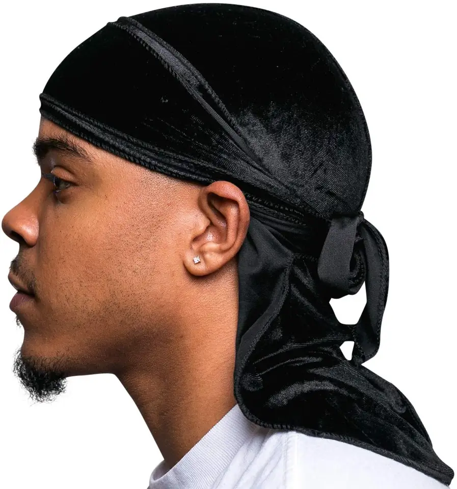 Schwarzes Halstuch Turban – Totenkopf Design, Gestreift, One Size, Mann