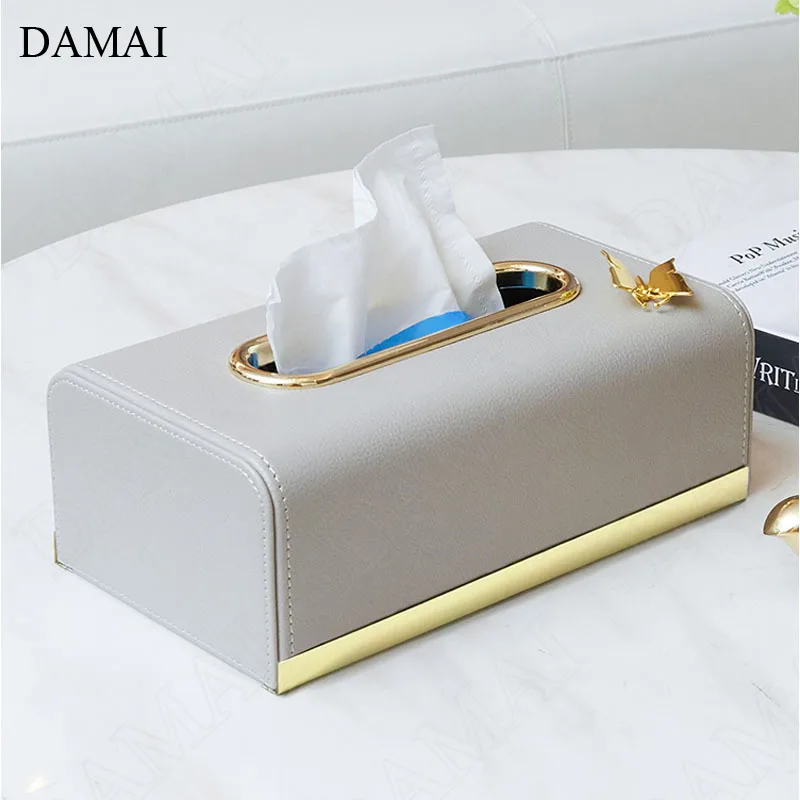 Golden Stroke Leather Tissue Boxes Nordic Modern Gild Butterfly Decorative Paper Towel Storage Box Bedroom Living Room Ornaments