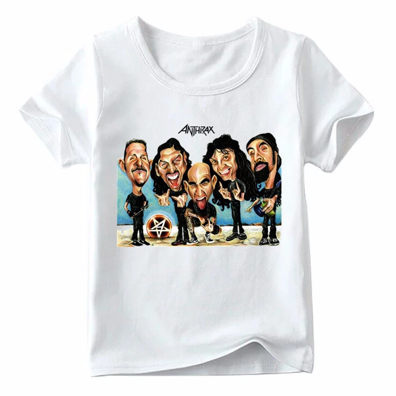 Boys And Girls Rock Metal Anthrax Music Band Print T Shirt Kids Summer Short Sleeve White Tops Children Cool T-shirt,ooo981