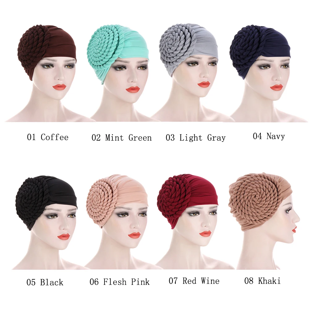 India Muslim Women Hijab Hat Cancer Chemo Cap Braid Turban Headscarf Islam Head Wrap Lady Beanie Bonnet Hair Loss Cover Fashion