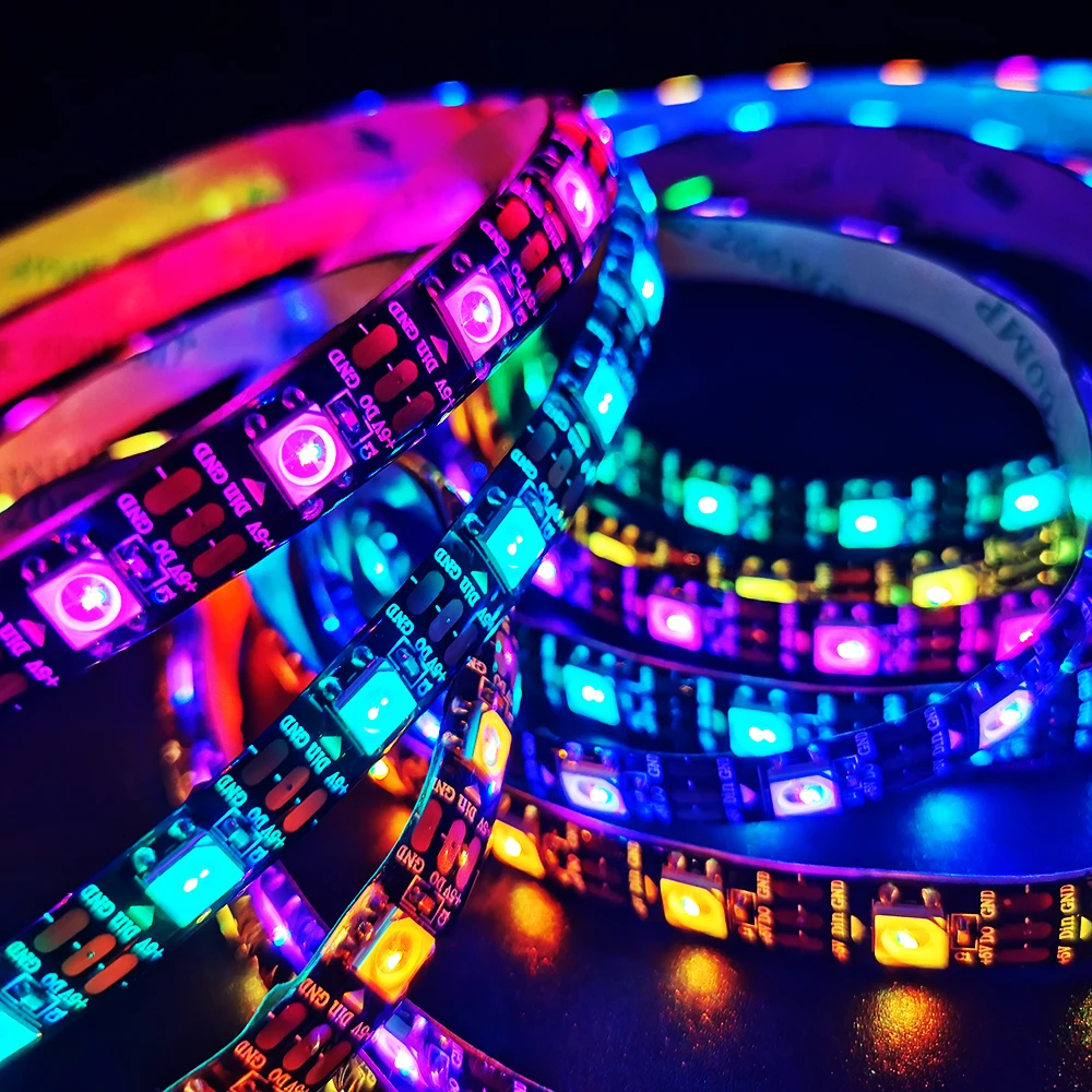 DC5V WS2812B Riêng Địa Chỉ Thông Minh 5050 RGB Led Strip Ánh Sáng 3Pin Đen Trắng 10MM Rộng PCB 30/60/144 Pixel/mét IP30/65/67