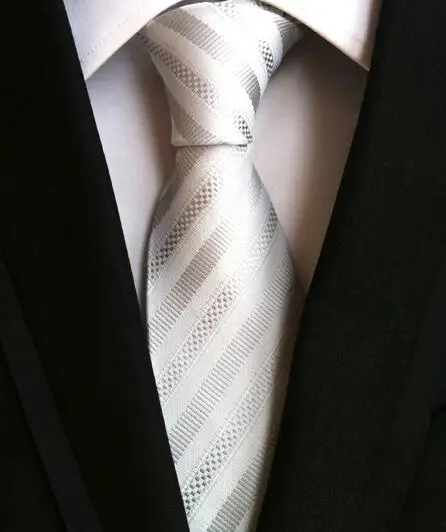Cravatta a righe da uomo classica di moda 8CM viola bianco blu nero rosa lavanda Jacquard tessuto 100% cravatta di seta cravatta a pois cravatte