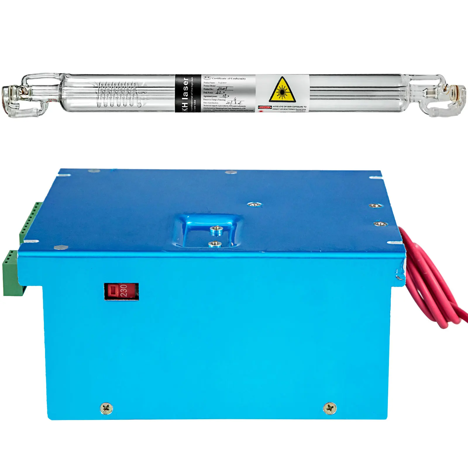 VEVOR Tabung Laser Kaca 40W dan Kit Catu Daya Laser 40W Pengukir Laser CO2 Panjang 700Mm untuk Mesin Pemotong Laser Pengukir
