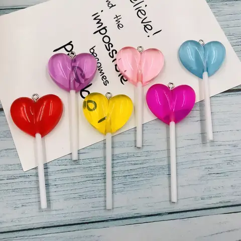 10 Uds. De resina con forma de piruleta de corazón Kawaii, abalorio de cinco estrellas para pendientes, álbumes de recortes, hacer bricolaje, collares, adornos, pulseras