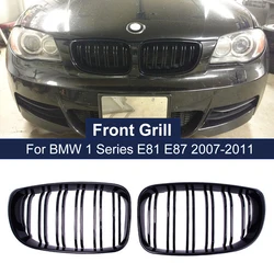 Grade dianteira preta lustrosa do rim do carro para BMW, E81, E87, E82, E88, 128I, 130I, 135I, selecionado 07-11, slats duplos, linha dobro grelhas